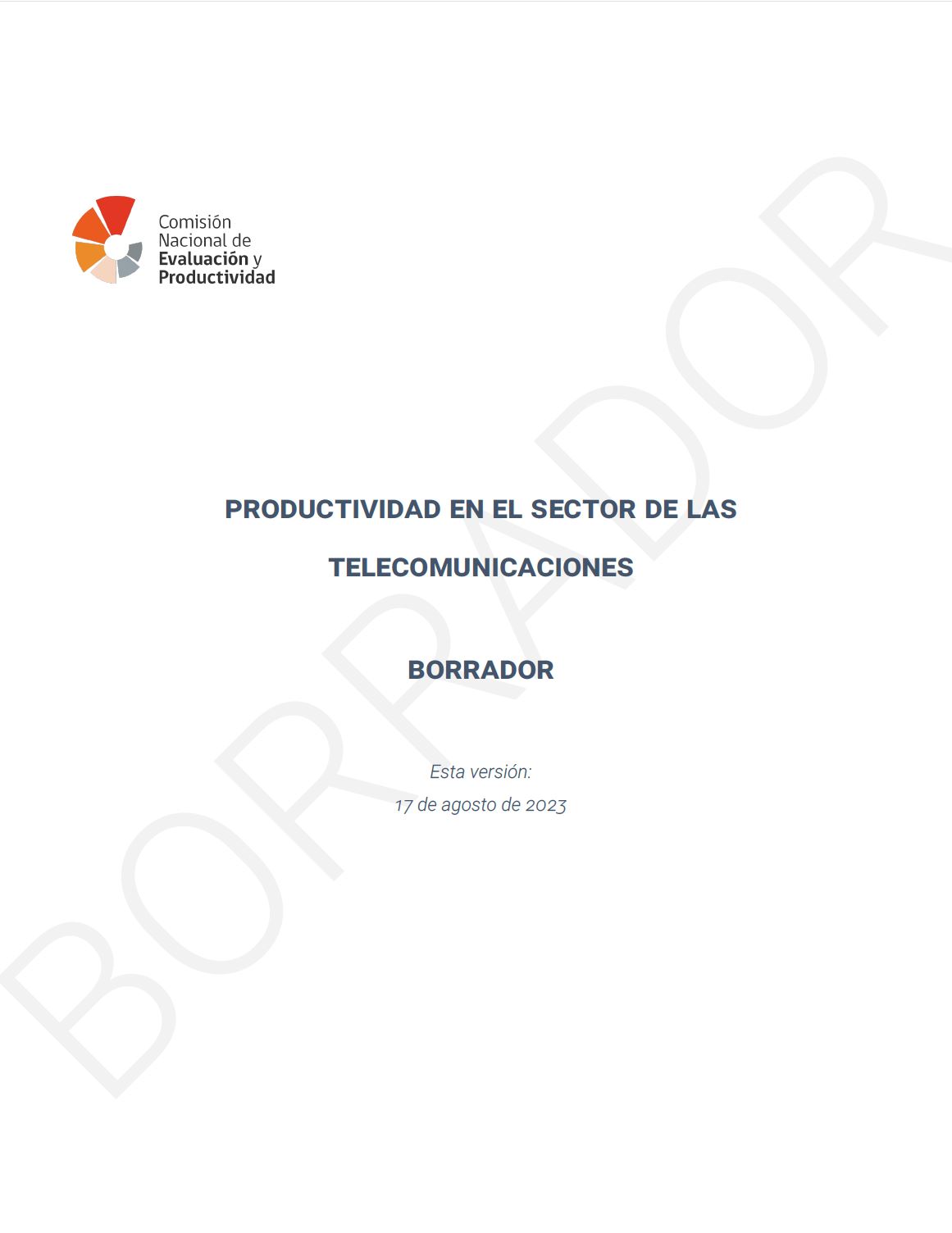 Portada del documento de Productividad en el Sector de las Telecomunicaciones